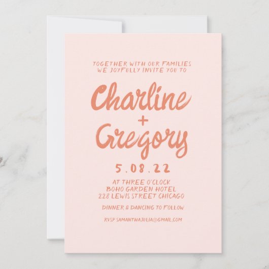 Faire-part de mariage d'écriture manuscrite rose e (Devant)