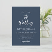 faire-part de mariage d'écriture rustique bleu mar (Debout devant)