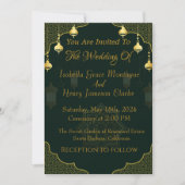 Faire-part de mariage d'écriture vert foncé et or (Devant)