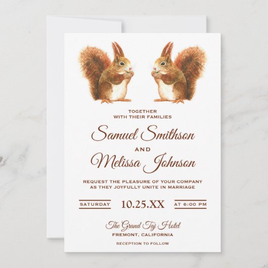 Faire-part de mariage d'écureuils romantiques (Devant)