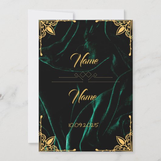 Faire-part de mariage d'effet velours émeraude (Devant)