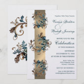 Faire-part de mariage d'élégance florale dorée (Devant / Derrière)