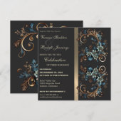 Faire-part de mariage d'élégance florale dorée (Devant / Derrière)