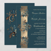 Faire-part de mariage d'élégance florale dorée (Devant / Derrière)