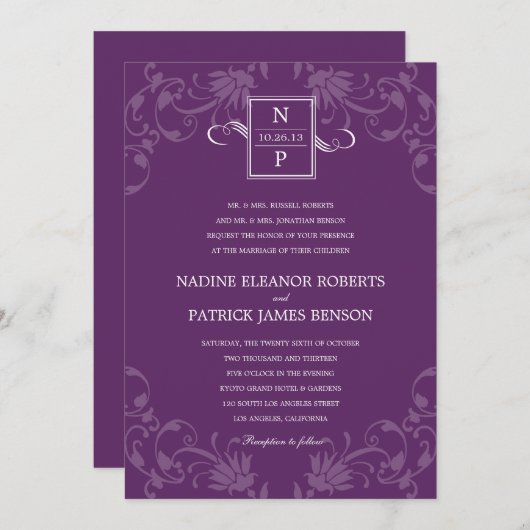 Faire-part de mariage d'élégance raffinée - violet (Devant / Derrière)