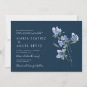 faire-part de mariage d'élégante aquarelle bleue (Devant)