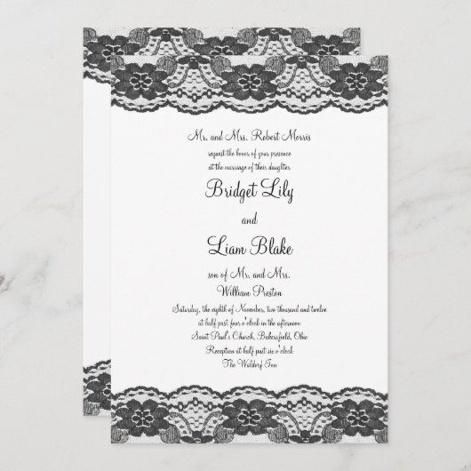 Faire-part de mariage Delicate et Lacy (blanc) (Devant / Derrière)