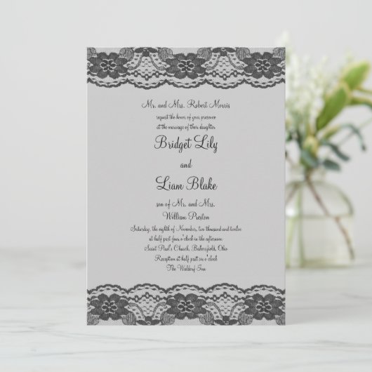 Faire-part de mariage Delicate et Lacy (gris) (Debout devant)