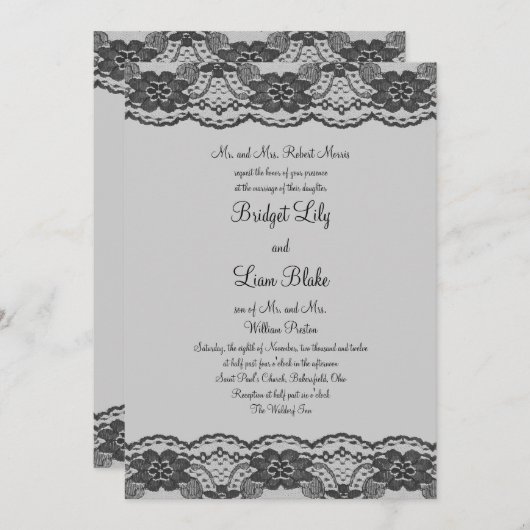 Faire-part de mariage Delicate et Lacy (gris) (Devant / Derrière)