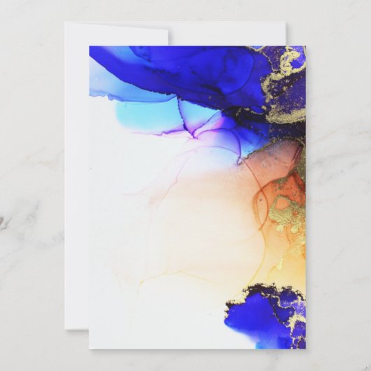 Faire-part de mariage d'encre d'alcool bleu or (Dos)