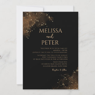 Faire-part de mariage d'encre d'alcool d'or noir