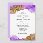 Faire-part de mariage d'encre violet rose or moder (Devant / Derrière)