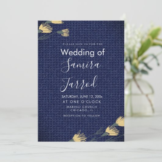 Faire-part de mariage Denim décontracté et Fleurs  (Debout devant)