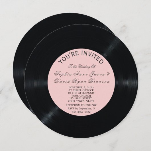 Faire-part de mariage d'enregistrement de vinyle r (Devant / Derrière)