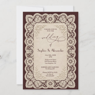 Faire-part de mariage dentelle burgundy vintage