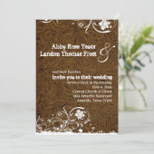 Faire-part de mariage dentelle en cuir Brown foncé (Debout devant)