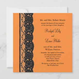 Faire-part de mariage dentelle française (orange)