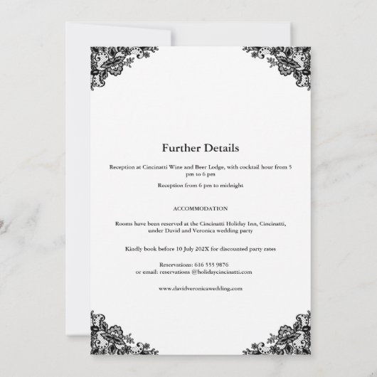 Faire-part de mariage dentelle noire et blanche (Dos)