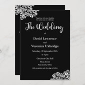 Faire-part de mariage dentelle noire et blanche (Devant / Derrière)
