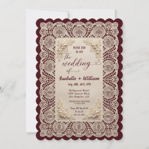 Faire-part de mariage dentelle vintage Bourgogne
