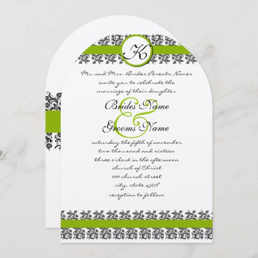 Faire-part de mariage des bordures de Damask vert (Devant / Derrière)