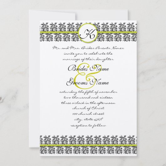 Faire-part de mariage des bordures de Damask vert (Devant)