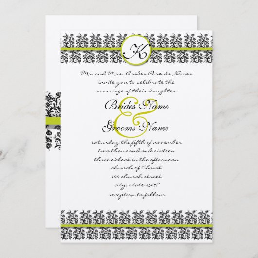 Faire-part de mariage des bordures de Damask vert (Devant / Derrière)