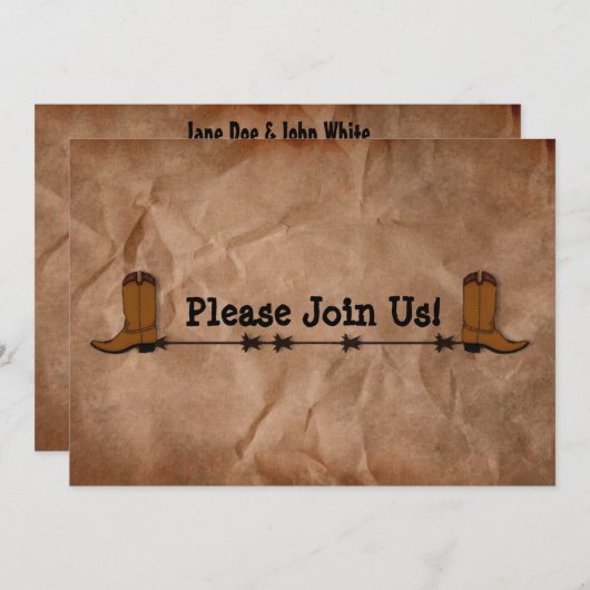Faire-part de mariage des bottes de cowboy (Devant / Derrière)