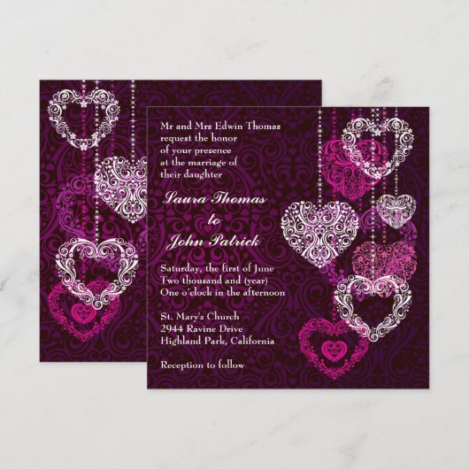 Faire-part de mariage des coeurs (Devant / Derrière)