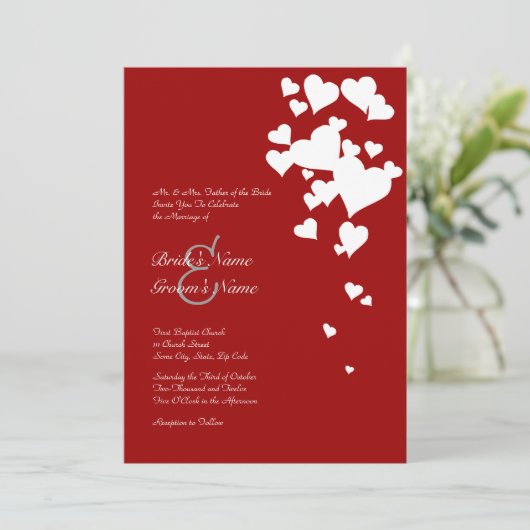 Faire-part de mariage des Coeurs blancs et rouges (Debout devant)