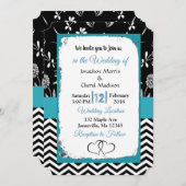 Faire-part de mariage des Coeurs Floraux Noirs et (Devant / Derrière)