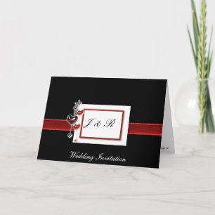 Faire-part de mariage des coeurs noirs et rouges
