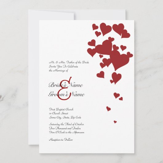 Faire-part de mariage des Coeurs rouges et blancs (Devant)