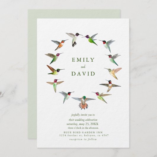 Faire-part de mariage des colibris (Devant / Derrière)