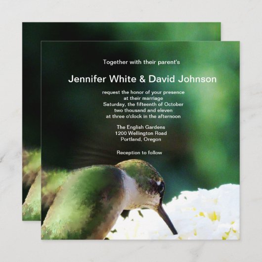 Faire-part de mariage des colibris (Devant / Derrière)