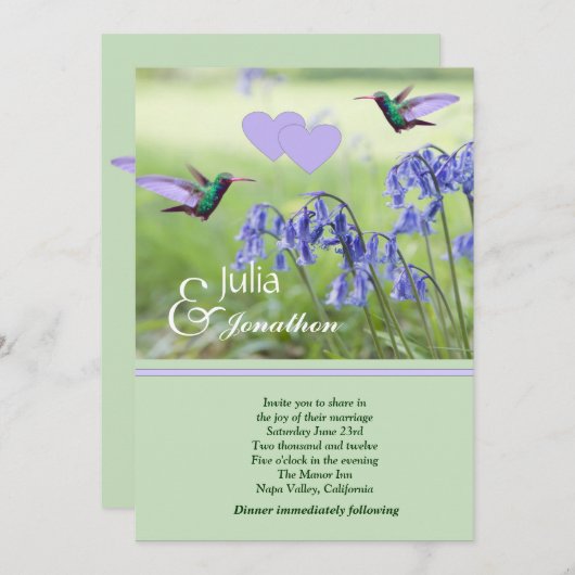 Faire-part de mariage des colibris (Devant / Derrière)