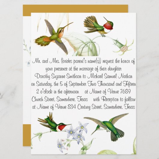 Faire-part de mariage des colibris et des fleurs (Devant / Derrière)
