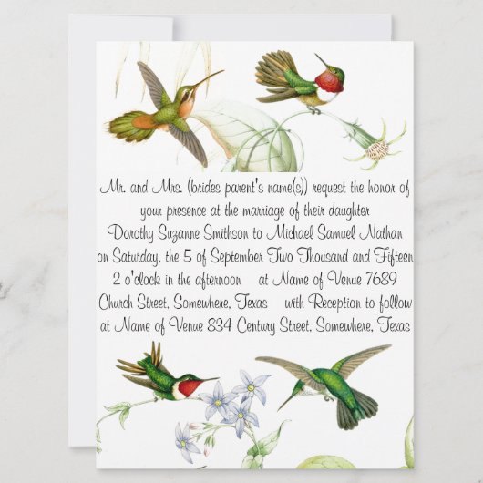Faire-part de mariage des colibris et des fleurs (Devant)