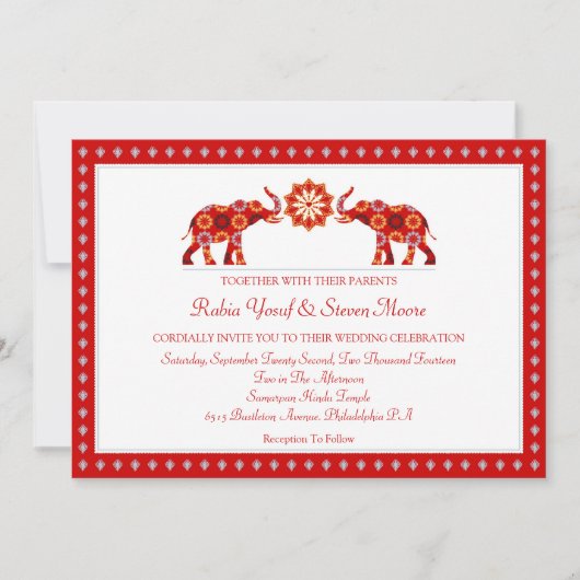 Faire-part de mariage des éléphants ornementaux (Devant)