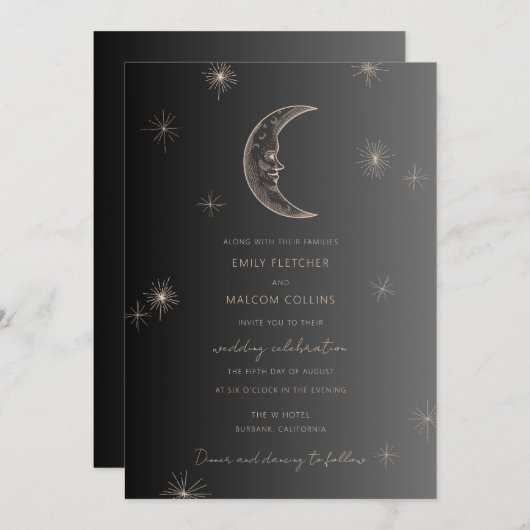 Faire-part de mariage des étoiles de lune céleste (Devant / Derrière)