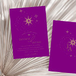 Faire-part de mariage des étoiles noires violettes<br><div class="desc">Entrez dans un royaume d'émerveillement céleste avec notre Faire-part de mariage enchanteur Celestial Purple and Black Stars. Dans un décor violet évoquant un ciel de minuit, une tapisserie dorée d'étoiles scintillantes. Embelli par des accents dorés chatoyants, le charme mystique des étoiles et de la lune convergent pour célébrer votre union...</div>