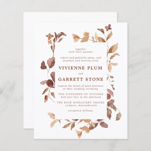 FAIRE-PART DE MARIAGE des feuilles d'automne éléga (Devant / Derrière)