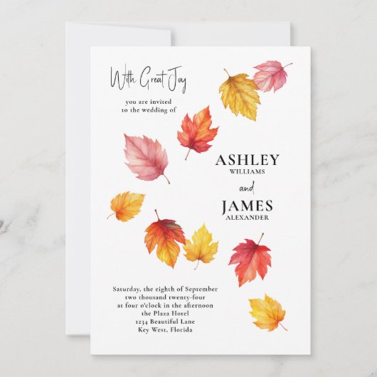 Faire-part de mariage des feuilles d'automne en ba (Devant)