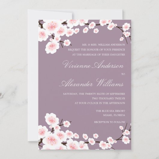 FAIRE-PART DE MARIAGE DES FLEURS DE CERISIER (Devant)