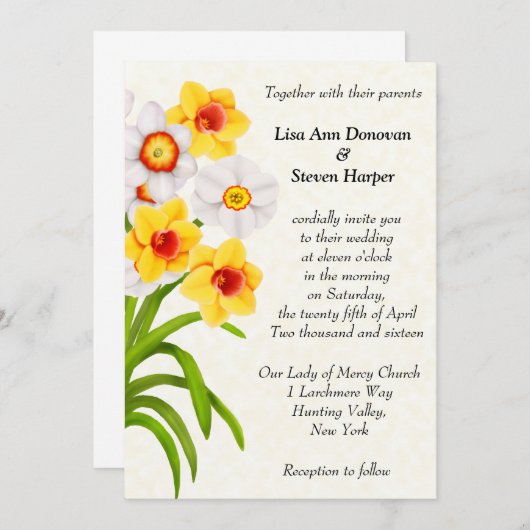 Faire-part de mariage des fleurs de jonquilles de  (Devant / Derrière)