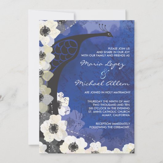 Faire-part de mariage des fleurs de paon et d'aném (Devant)
