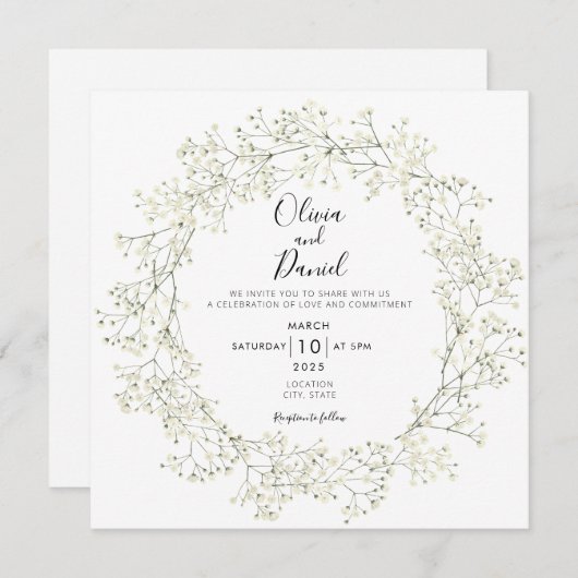 Faire-part de mariage des fleurs de souffle bébé (Devant / Derrière)