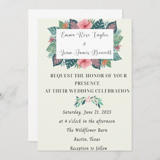 Faire-part de mariage des fleurs tropicales (Devant / Derrière)