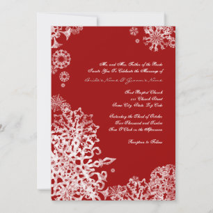 Faire-part de mariage des flocons blancs et rouges
