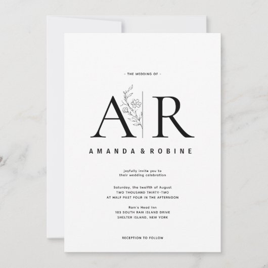 Faire-part de mariage des initiales minimes modern (Devant)